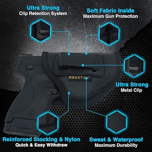 Miniatura 5 de IWB - Funda para pistola de Houston  Material suave de cuero ecológico oculto  Compatible con Glock 262733, Shield, XDS, Taurus 709, Taurus Pro C,