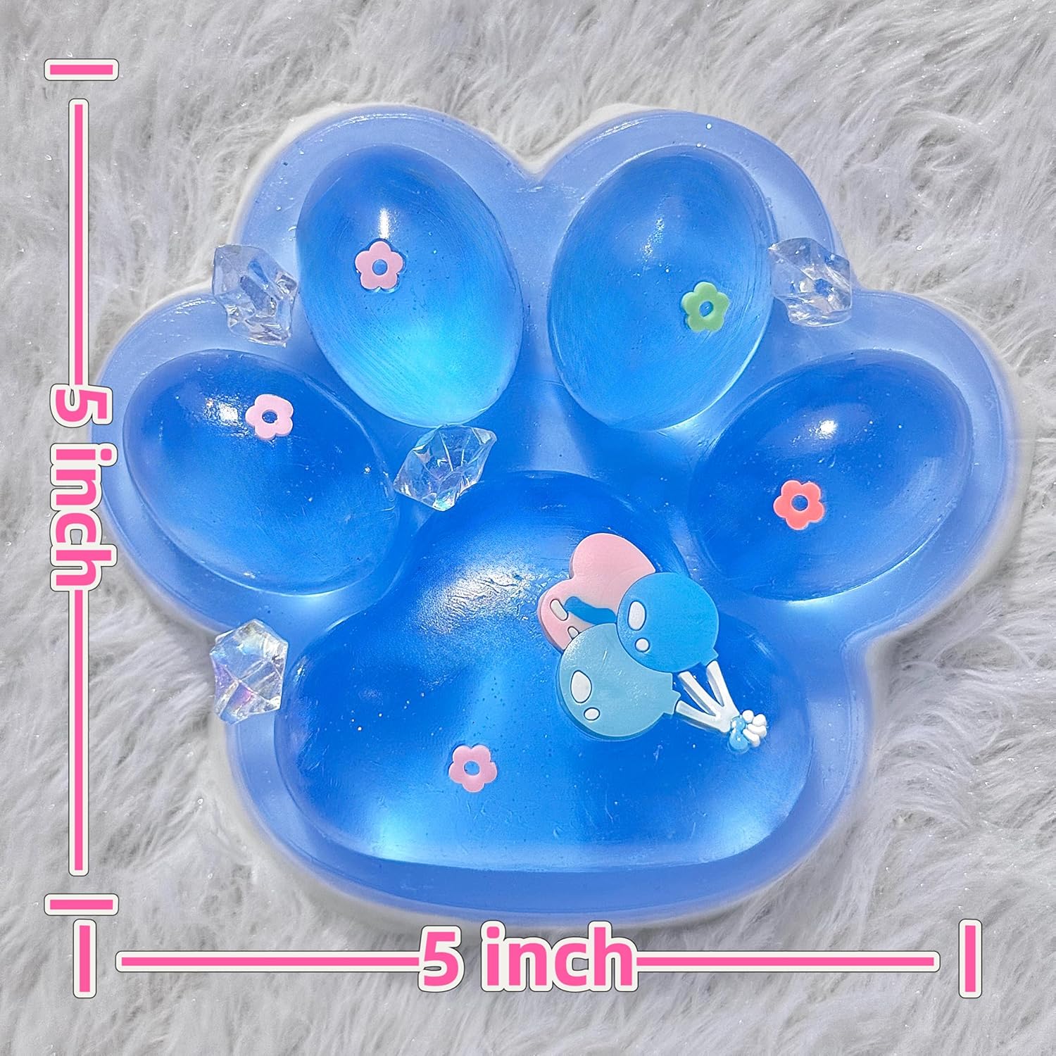 Big Taba Squishy Cat Paw, 5 in Large Paw Squeeze Toy Glittering Blue & White for Stress Relief and Relax, Sticky Squishies Fidget Toys for Party Favors Novelty Things Birthday Gift