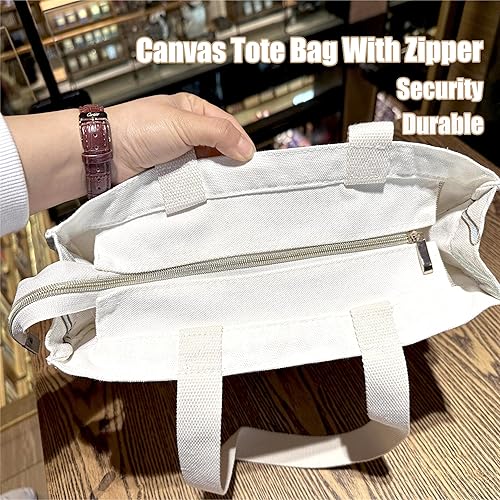 Miniatura 5 de Bolsa de lona para mujer con cremallera, bolsa de lona duradera y portátil reutilizable, bolsa de mano estética