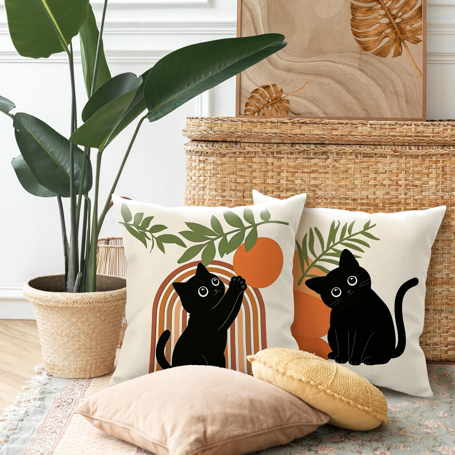 Boho Black Cat Pillow Covers 18x18 Set of 4 image 4