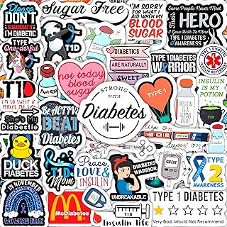BulbaCraft 100Pcs Funny Diabetes Stickers for Water Bottle & Laptop - Gifts for Diabetics, Diabetes Awareness Month, Waterproof Vinyl Decals, Gifts for Women & Men