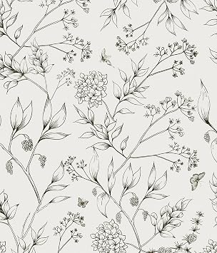 Safiyya Peel and Stick Wallpaper Black and White Floral Contact Paper Peel and Stick 17.3"x 197" Wall Paper Self Adhesive Removable Wallpaper for Bedroom Bathroom Vinyl Roll