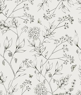 Safiyya Peel and Stick Wallpaper Black and White Floral Contact Paper Peel and Stick 17.3"x 197" Wall Paper Self Adhesive Removable Wallpaper for Bedroom Bathroom Vinyl Roll