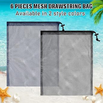 6 Pcs Mesh Drawstring Bag Scalloping Bag Dive 13 x 15.5 Inch Nylon Net Lock for Swimming Sports