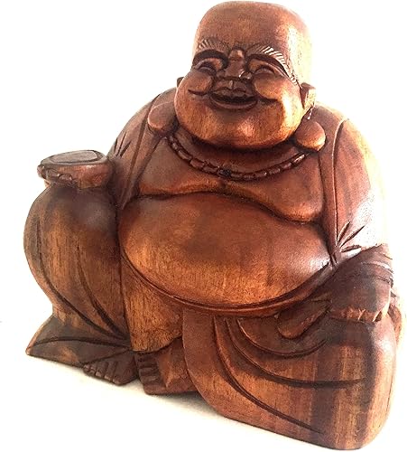 Vista 7 de OMA Estatua de Buda Escultura de Buda de madera maciza tallada Buda feliz Buda riendo FEDERAL (TM)