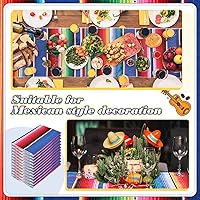 Vista 3 de 24 piezas de camino de mesa de sarape mexicano tejido a mano con flecos de algodón, camino de mesa colorido a rayas mexicanas para decoraciones