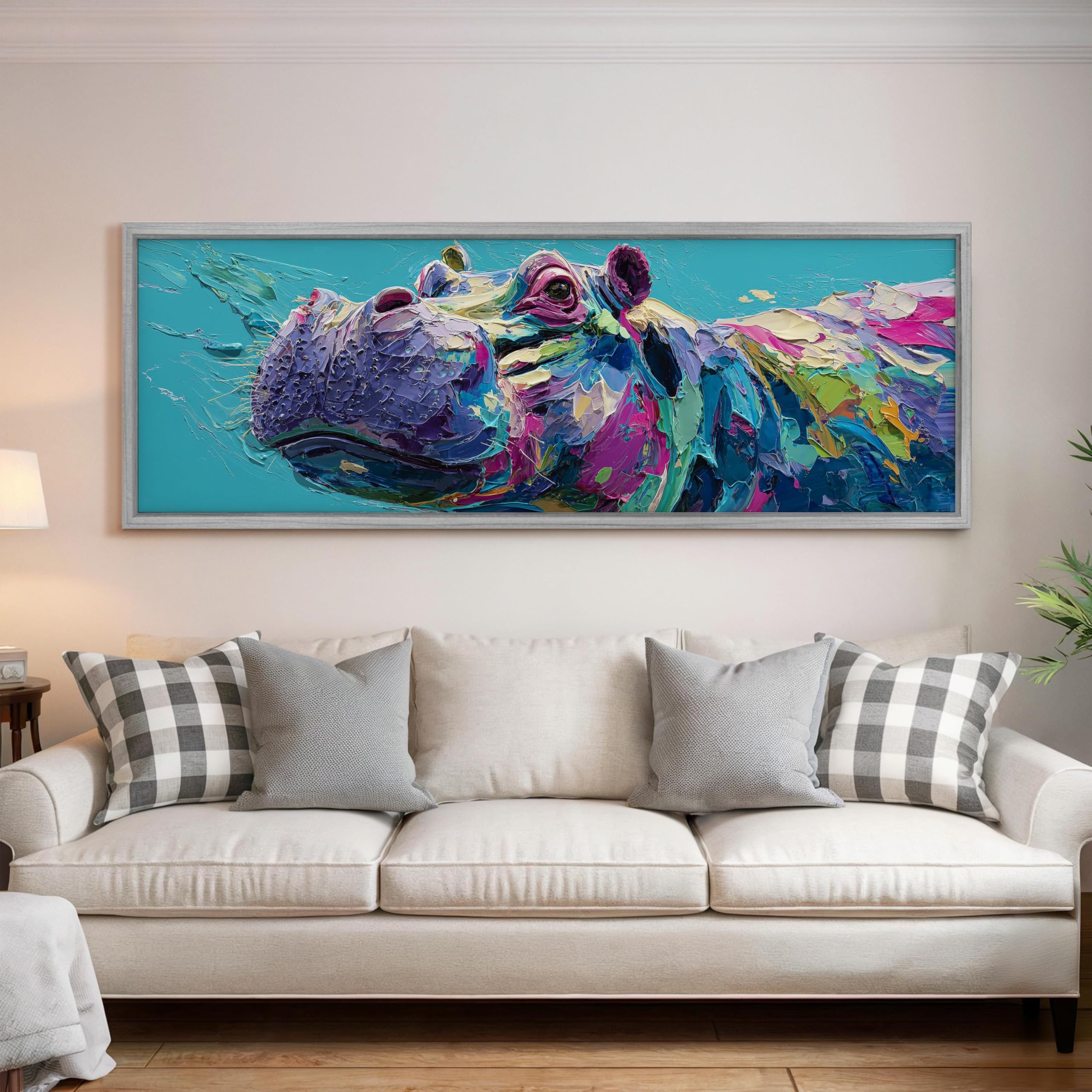 Art violet et bleu abstrait grand format horizontal 60x180cm - 8