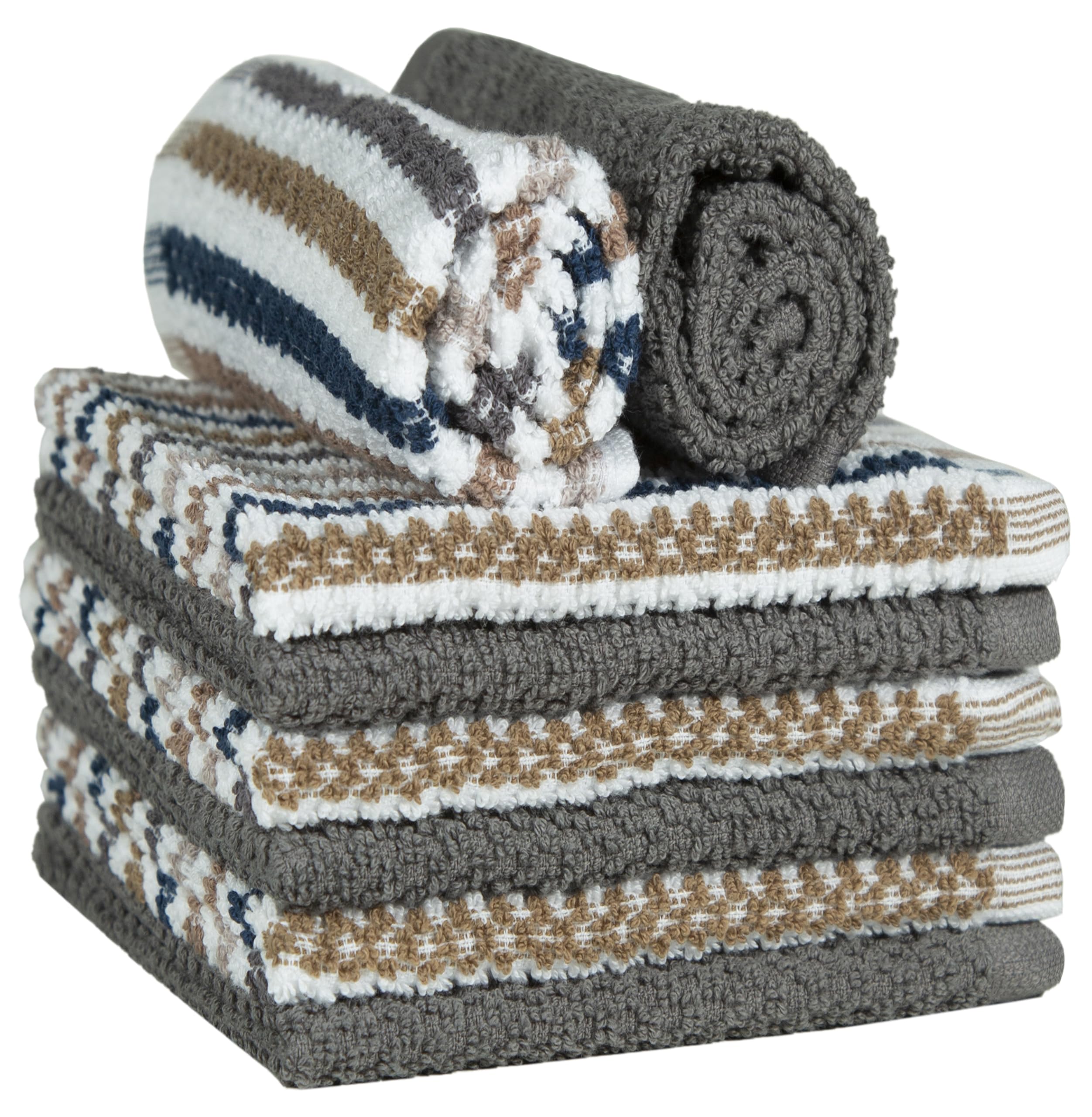 Bumble - Paquete de 8 paños de cocina de algodón, 12 x 12 pulgadas, rayas anchas grises