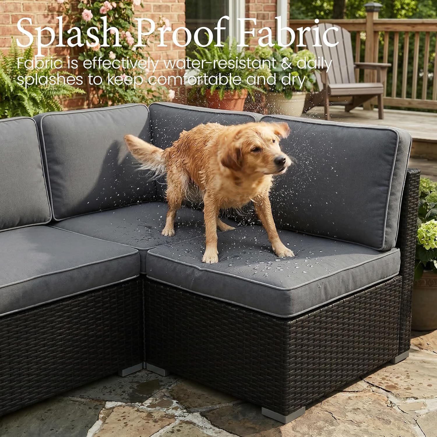 LayinSun 15 Piece Patio Furniture Set with Fire Pit Table, Outdoor Conversation Sets Wicker Rattan Sectional Sofa with Coffee Table