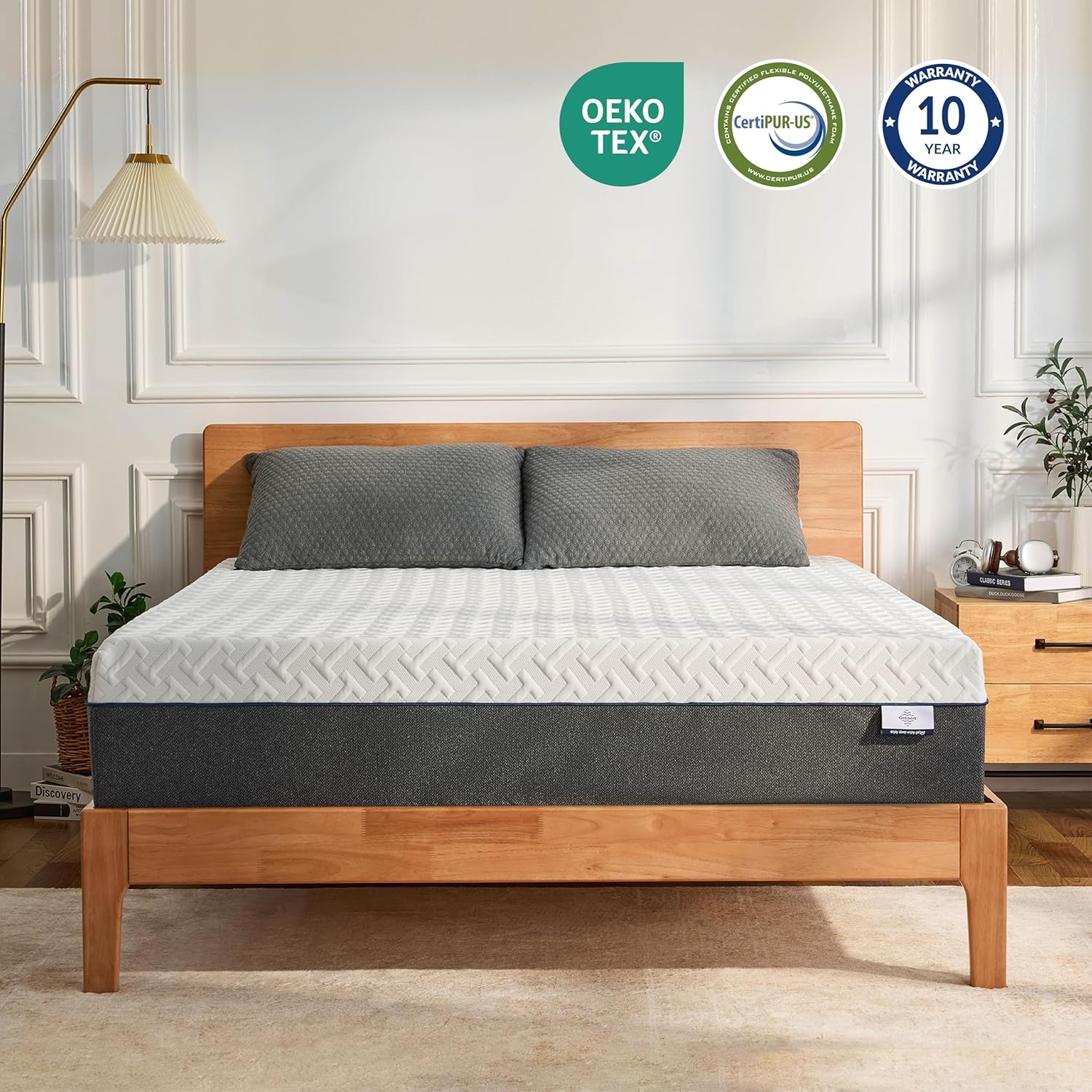 12 Inch Queen Green Tea Memory Foam Mattress for Cool Sleep & Pressure Relief, Bed in a Box, Removable Cover No Fiberglass, CertiPUR-US Certified White&grey Queen 12 Inch-Noble image 9 of 9 B0CJR8VFTZ