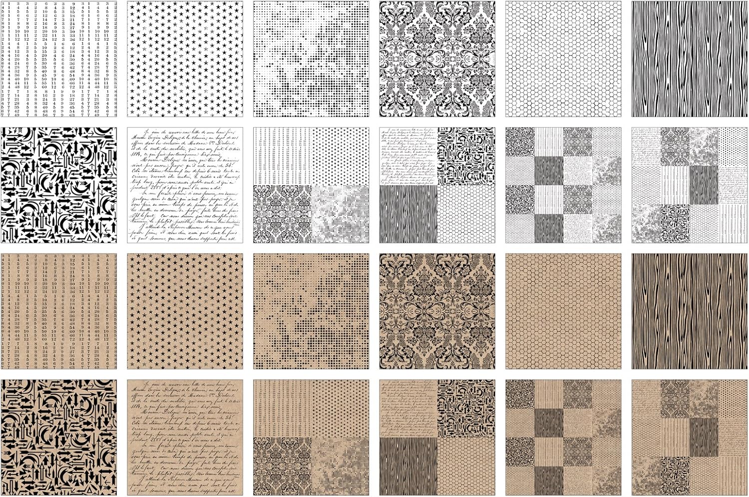 Tim Holtz Idea-ology TH93112 Motif Resist Paper Stash, 24 Sheets, Double-Sided Cardstock, Various Sizes, Multicolored