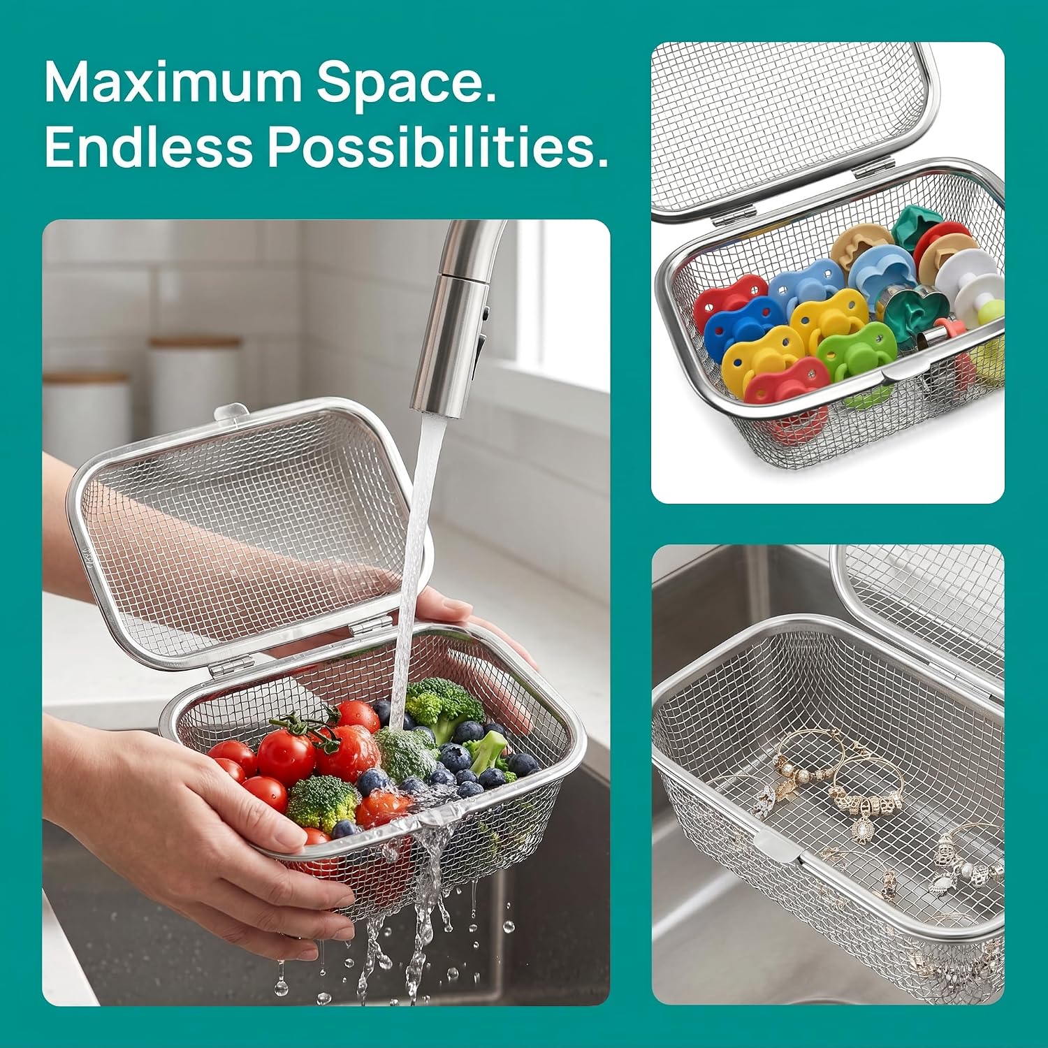 304 Stainless Steel Dishwasher Basket | Fine Mesh Dishwasher Utensil Organizer for Baby Bottle, Baking Tools & Small Kitchen Items