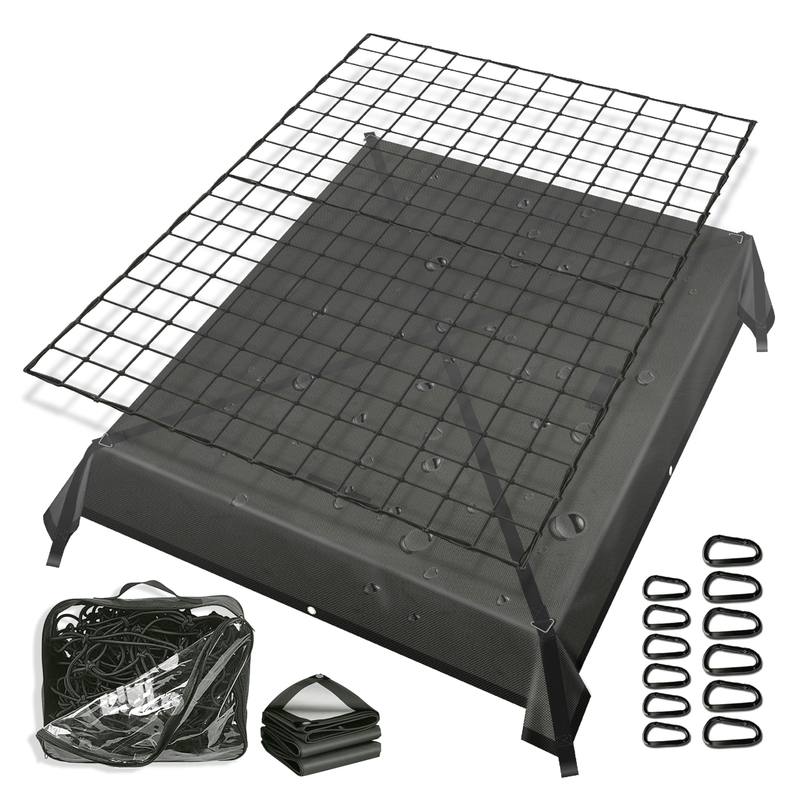 Gepäcknetz für Pickup-LKW-Bett, 15 x 21 cm, dehnbar bis 48 x 53 cm, kleines Netz (10,2 x 10,2 cm), Latex (5 mm), LKW-Bettnetz mit abnehmbarer, wasserdichter 600D-Netzabdeckung