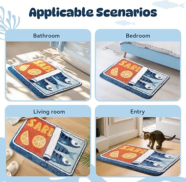 TRUEDAYS Sardine Bath Mat, Cute Bath Mat for Bathroom 20x30 Inch, Blue