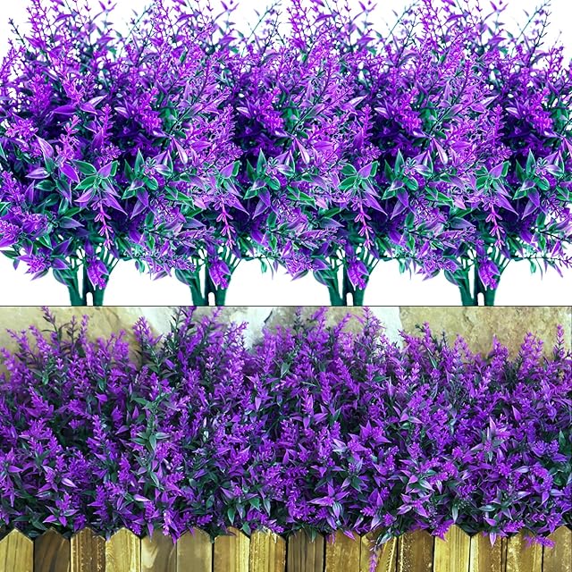 Sredumn 20 Bundles Artificial Flowers, artificial plants outdoor,UV Resistant Plastic Shrub Fake Flowers, for outside, garden, hanging, basket, fence, window, trellis decoration(Purple)