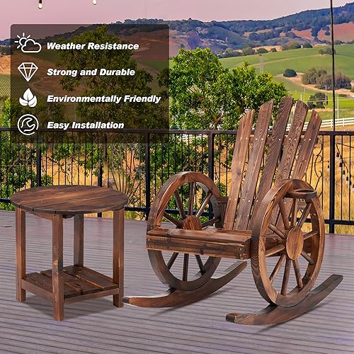Miniatura 4 de Juego de mecedoras de madera para exteriores, silla mecedora Adirondack con mesa de gran tamaño para patio, porche, césped, jardín, piscina
