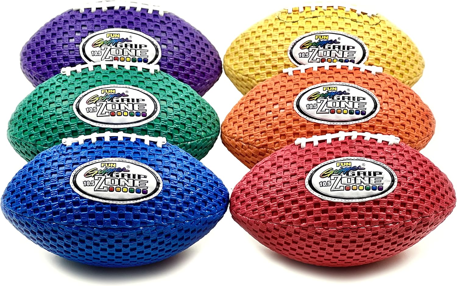 Grip Zone Footballs 10.5 Inch Jr. Grip Zone (Solid) Mesh Color Grip Footballs (Set of 6) Assorted Colors Footballs by: Saturnian I PE Supplier …