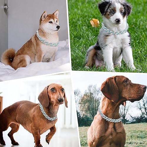 Miniatura 10 de FASDECON Collar de cadena de oro para perro collar cubano de diamante collar de cadena de metal para caminar con diseño de hebilla segura collares