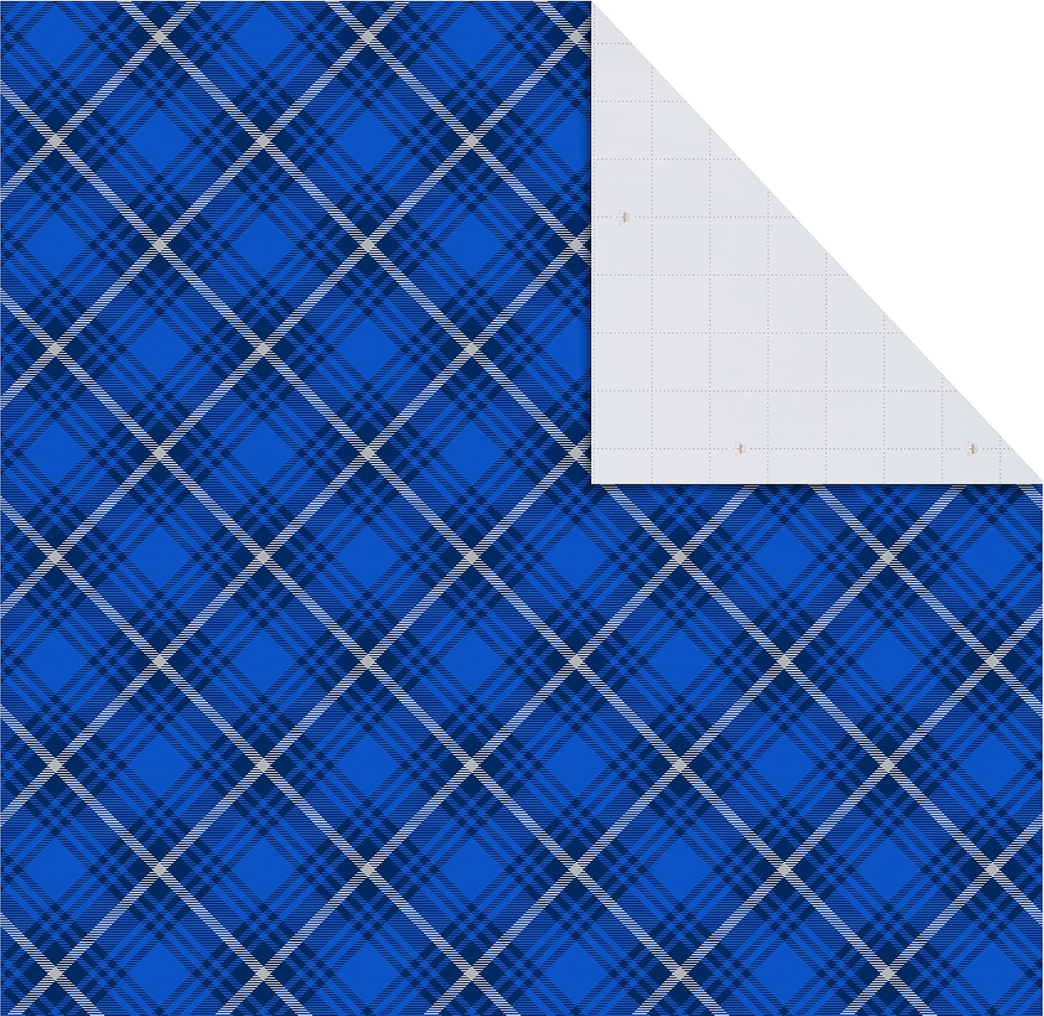 Hallmark Flat Christmas Wrapping Paper Sheets with Cutlines on Reverse and Gift Tag Seals (12 Folded Sheets, 16 Gift Tag Stickers) Blue and Silver Snowflakes, Deer Forest Scene, Blue Tartan Plaid (0005XW 2079)