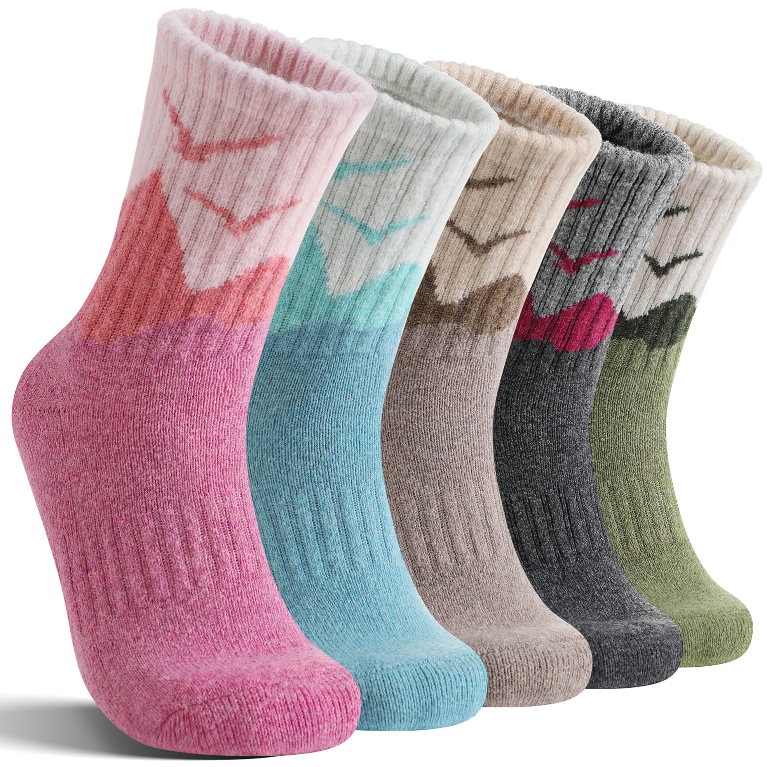 EBMORE 5 Pairs Womens Merino Wool Hiking Socks Thermal Warm Winter Boot Crew Cushion Work Gift Socks