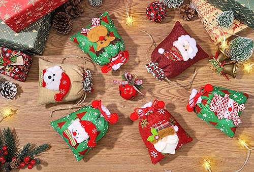 Miniatura 5 de 12 bolsas de regalo de Navidad de arpillera con cordón, 5.5 x 7 pulgadas, bolsas de regalo de Navidad, pequeñas bolsas de dulces de Navidad, bolsas