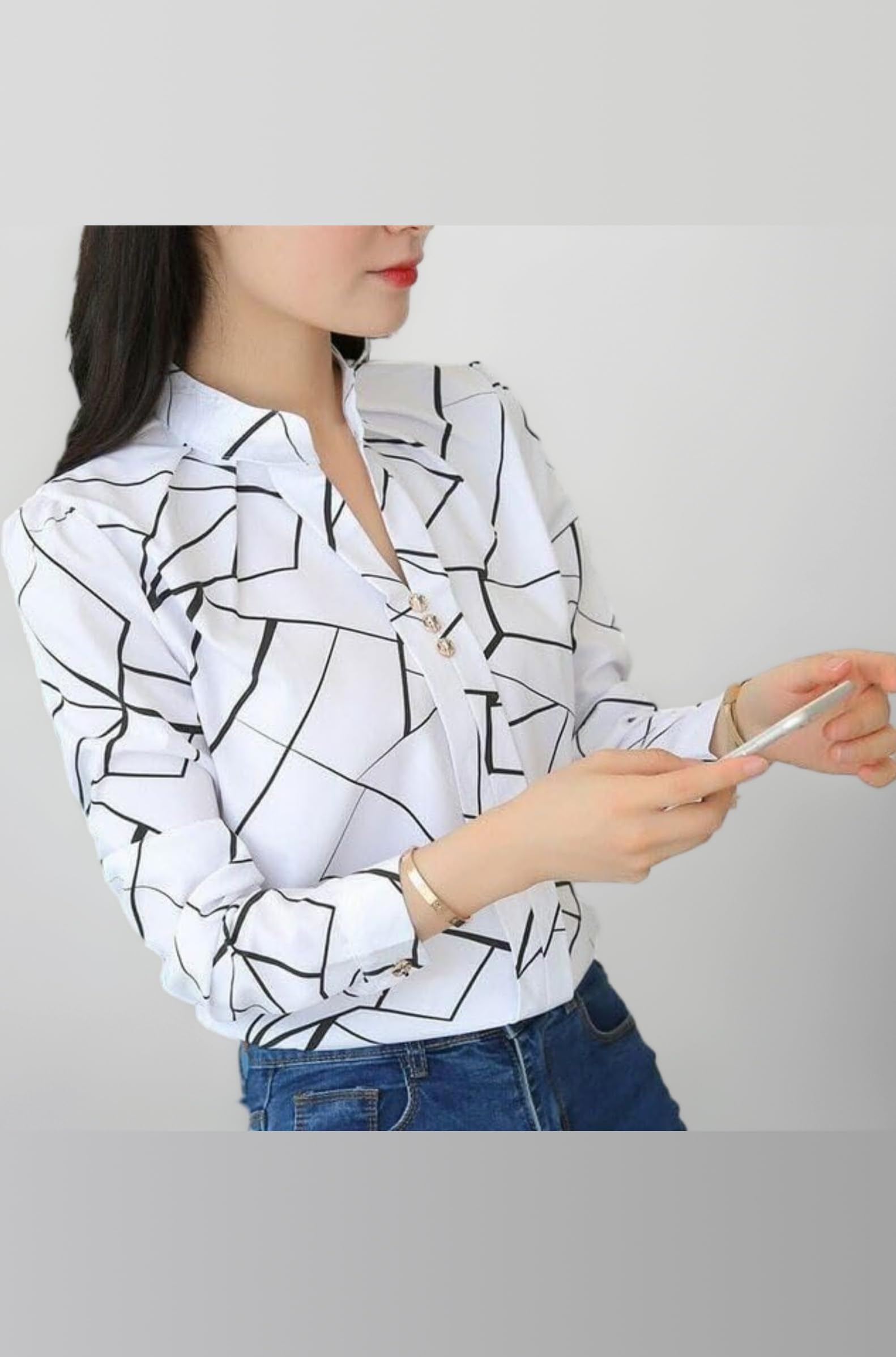 ROYALICA Women Tops Womens Regular Fit Striped White Colour Cotton Blend Casual Shirt