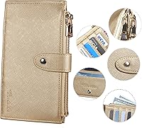 Vista 4 de Travelambo - Billetera con interferencia de radiofrecuencia (RFID) para mujer, tamaño grande, plegable, para varias tarjetas, con cremallera