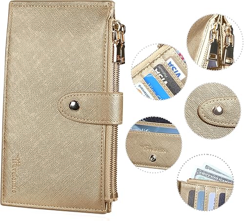 Miniatura 4 de Travelambo - Billetera con interferencia de radiofrecuencia (RFID) para mujer, tamaño grande, plegable, para varias tarjetas, con cremallera