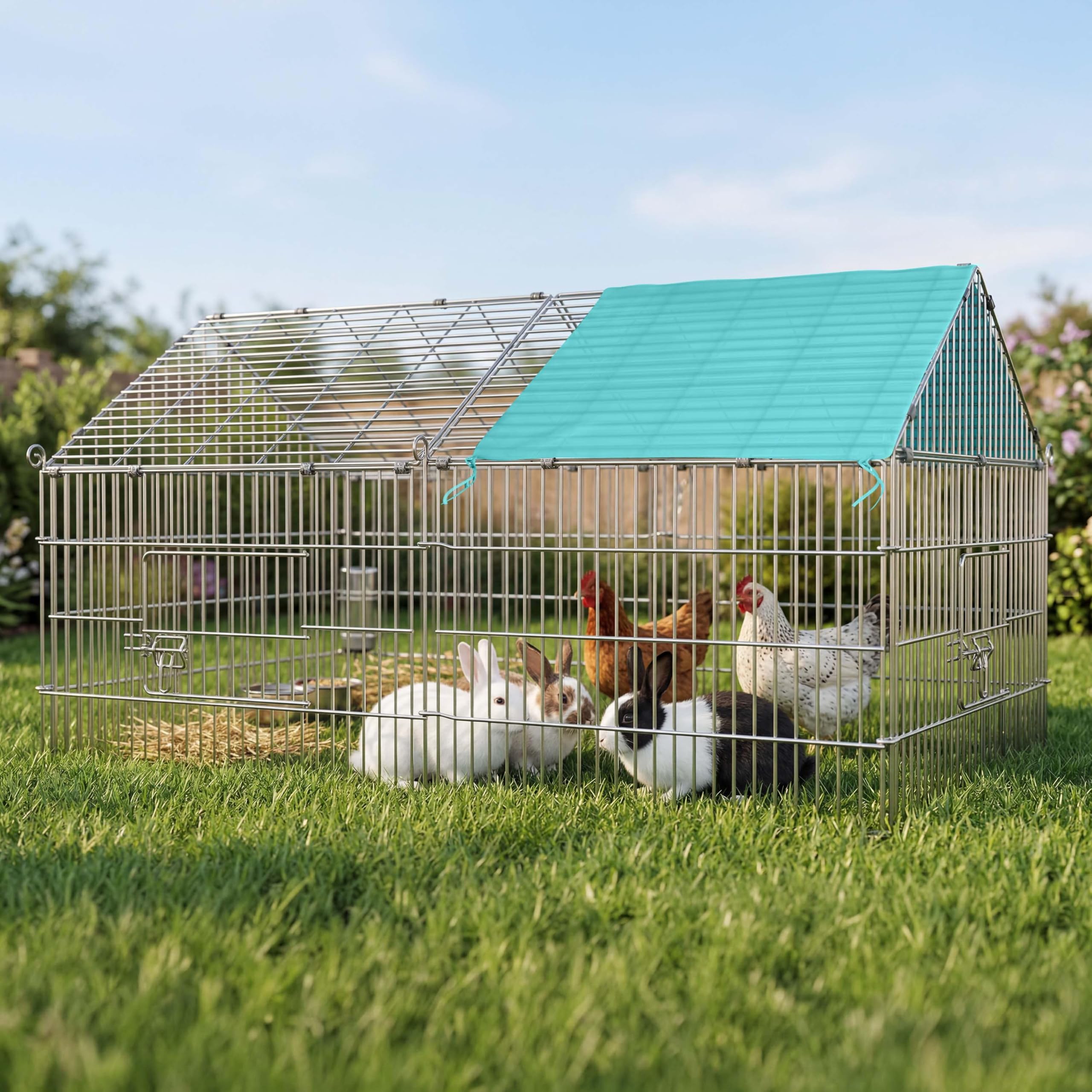 CADOCA® Freilaufgehege 180x75x75cm Sonnenschutz Auslauf Garten Kaninchenstall Hasenstall Kleintierauslauf Dachstoff Grün