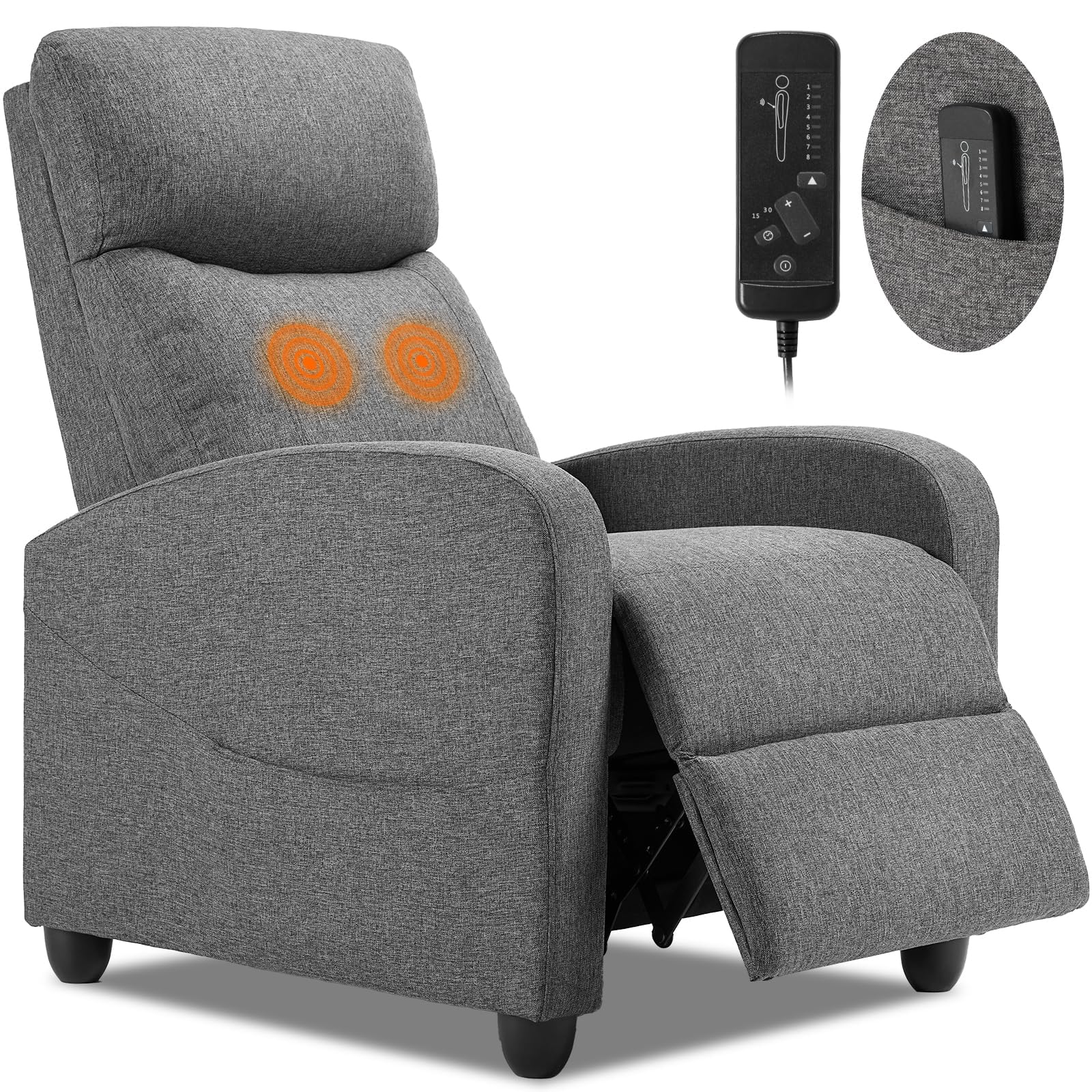 Recliner Chair for Adults, Massage Reclining Chair for Living Room, Adjustable Modern Recliners Chair, Home Theater Seating Single Sofa Recliner with PU Leather Padded Seat Backrest (Deep Grey)