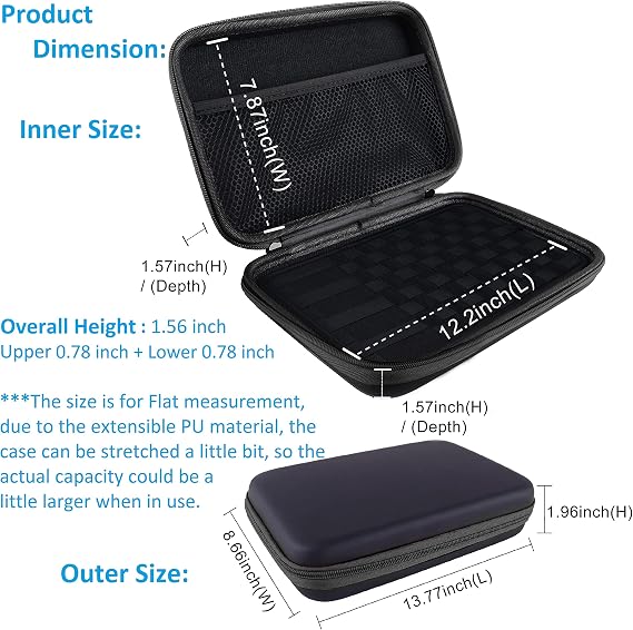 Wolfteeth 8 inch Case Black Hard Shell Pouches Supplies Organized Accessories Bag Fits Coils Valentines Day Gifts for Him Men (Empty Case Only) Black Zipper 122615