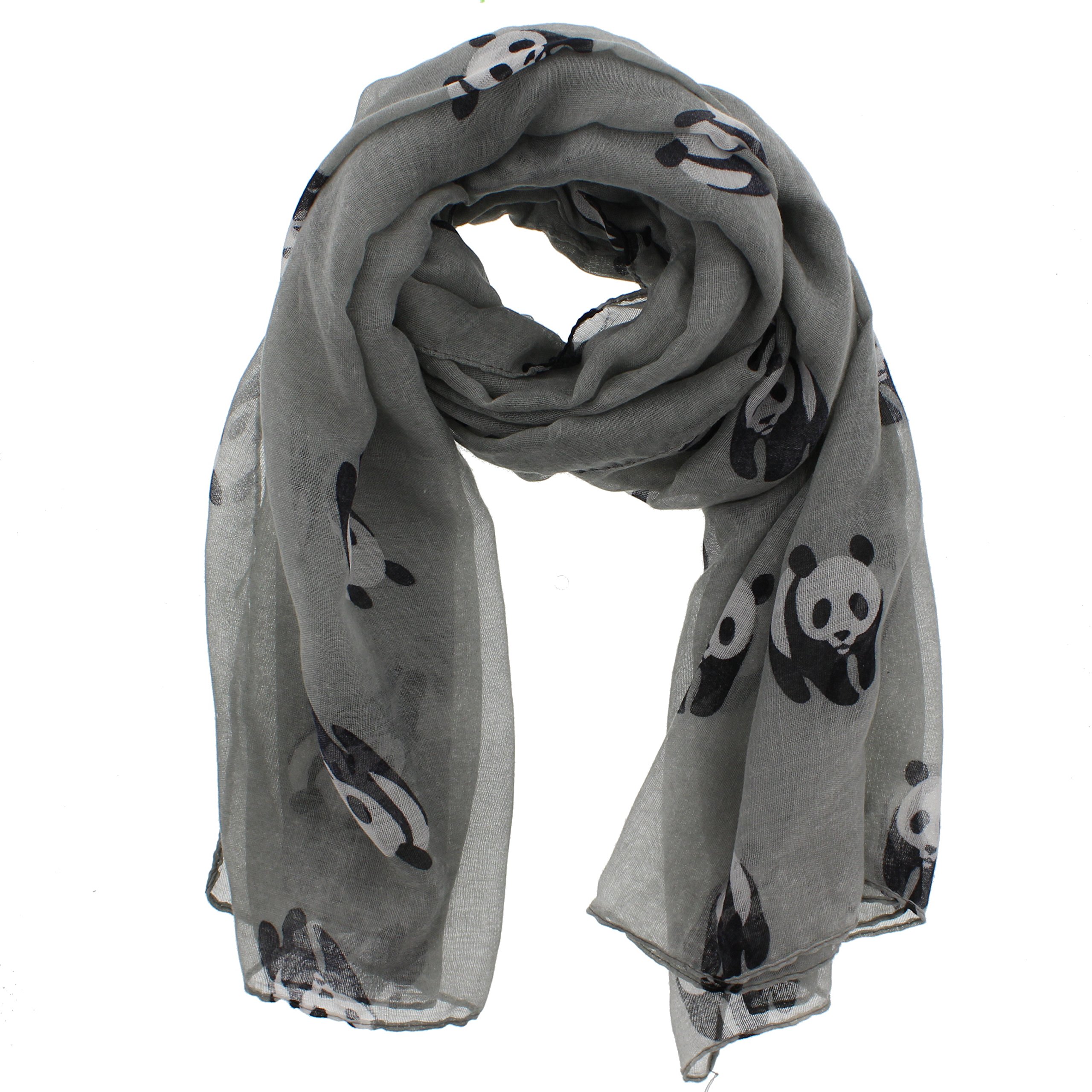 Zac's Alter Ego Women's Grey Long Lightweight Panda Print Oversized Scarf