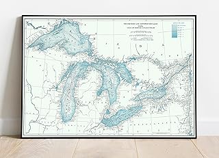 Historic Map - World Atlas - 1948 Great Lakes including Canals and Tributary Navigable Streams. - Vintage Wall Art - 36in x 24in