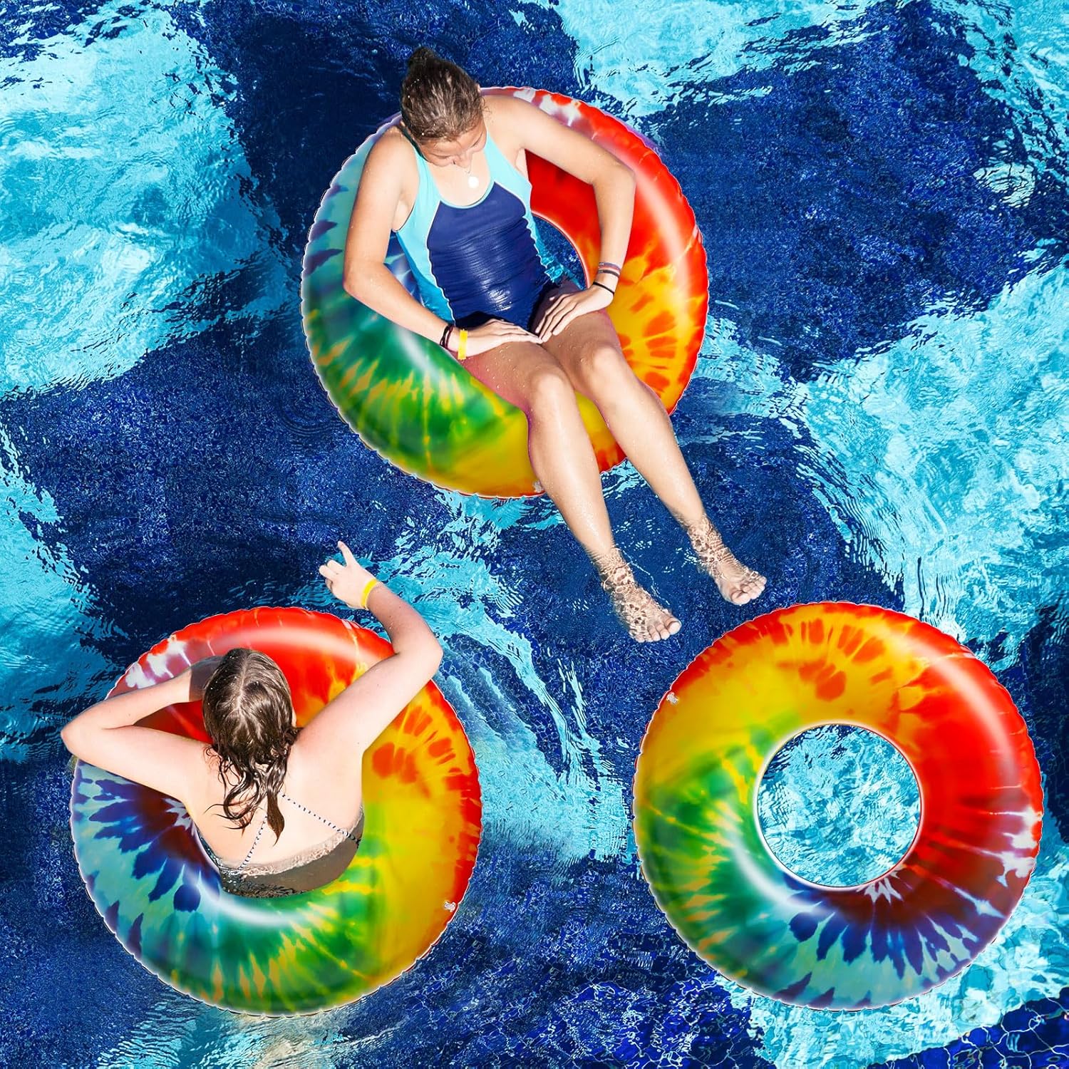 Jumbo Inflatable Pool Floats Rings, Tie Dye Tube Float 47.24 Inch Large Colorful Adult Floaties Rainbow Swimming Ring Water Floaty Toy for Adult Summer Pool Beach Party Supplies