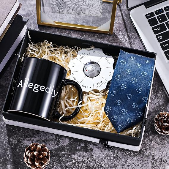 Potchen 3 Pcs Lawyer Gifts for Men Included Allegedly Mug Necktie and Funny Decision Maker Graduation Gifts for Law School Students Future Lawyer Judge Attorney Office Birthday Christmas