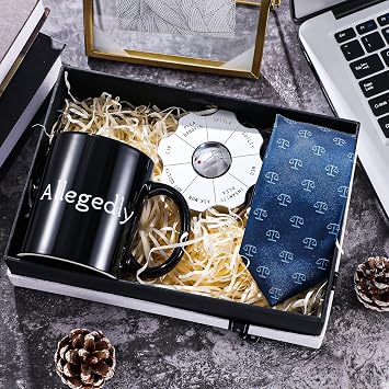 Potchen 3 Pcs Lawyer Gifts for Men Included Allegedly Mug Necktie and Funny Decision Maker Graduation Gifts for Law School Students Future Lawyer Judge Attorney Office Birthday Christmas