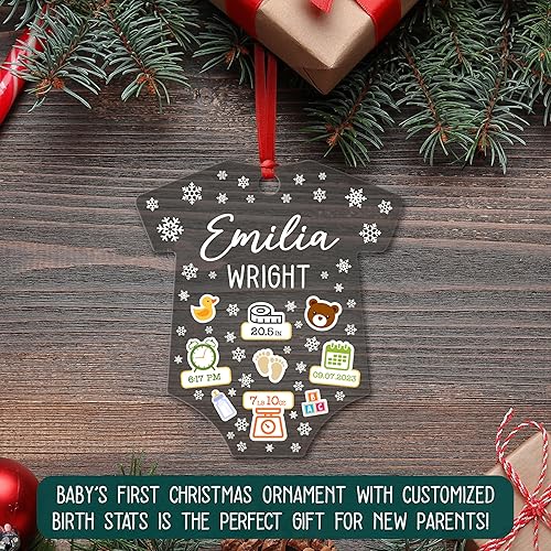 Miniatura 6 de Adorno de Navidad personalizado con estadísticas de nacimiento del bebé 2023-3.75 pulgadas, acrílico, adorno personalizado de primera Navidad para