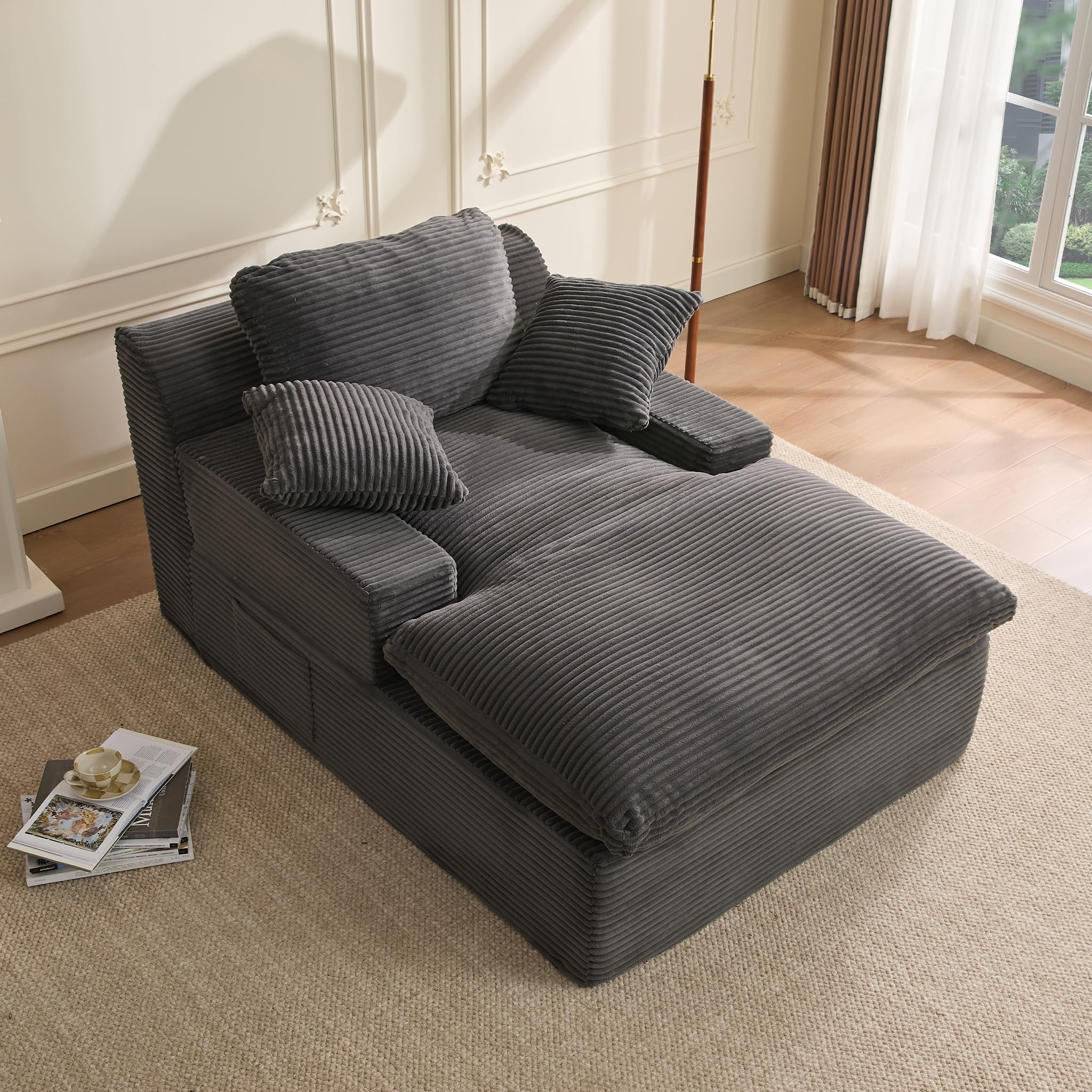 Litbird 160 cm Chaiselongue Loungesofa, Boneless Bodensofa & Schlafsofa mit Schlaffunktion, Platzsparendes Cloud Sofa mit Armlehnen für Wohnzimmer, Kein Aufbau Erforderlich