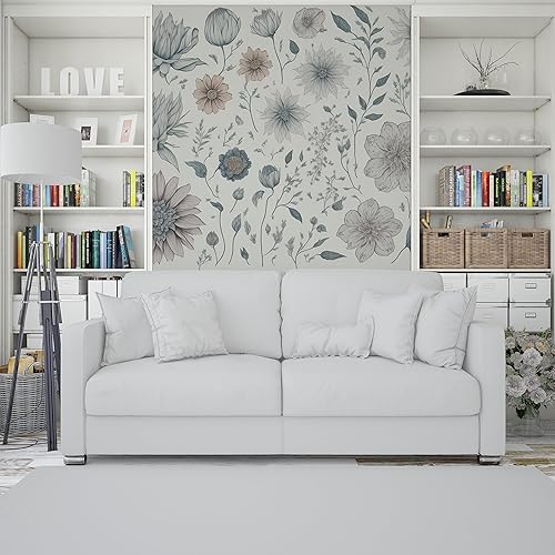 Miniatura 5 de DEKOROS.COM Papel tapiz con patrón de flores de primavera para sala de estar, dormitorio y pared de oficina, decoración floral extraíble, despegar y
