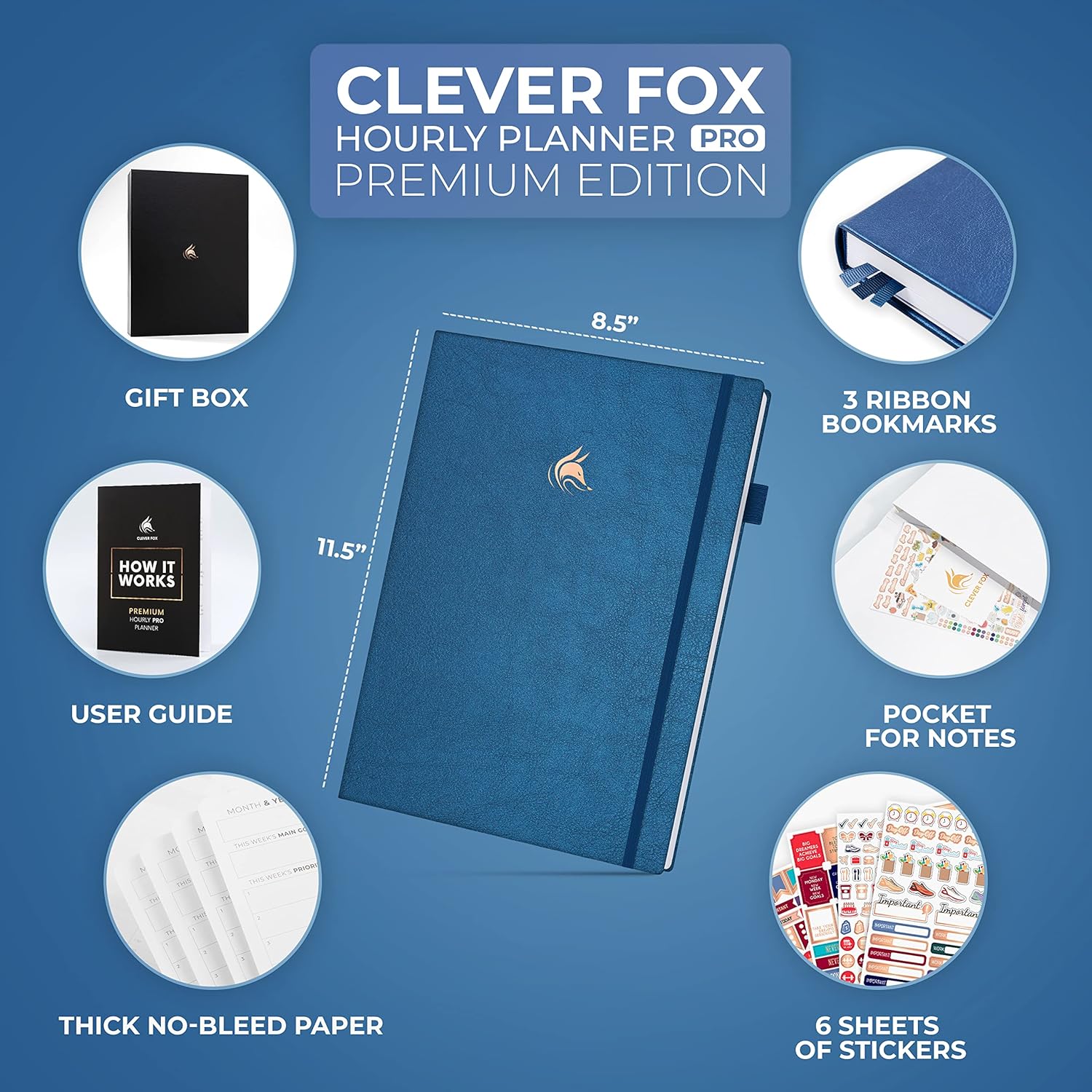 Clever Fox Hourly Planner PRO Premium – Undated Schedule Planner with Daily Time Slots – Personal Organizer Notebook for Time Management – Weekly & Monthly Life Journal, A4 Size (Mystic Blue)