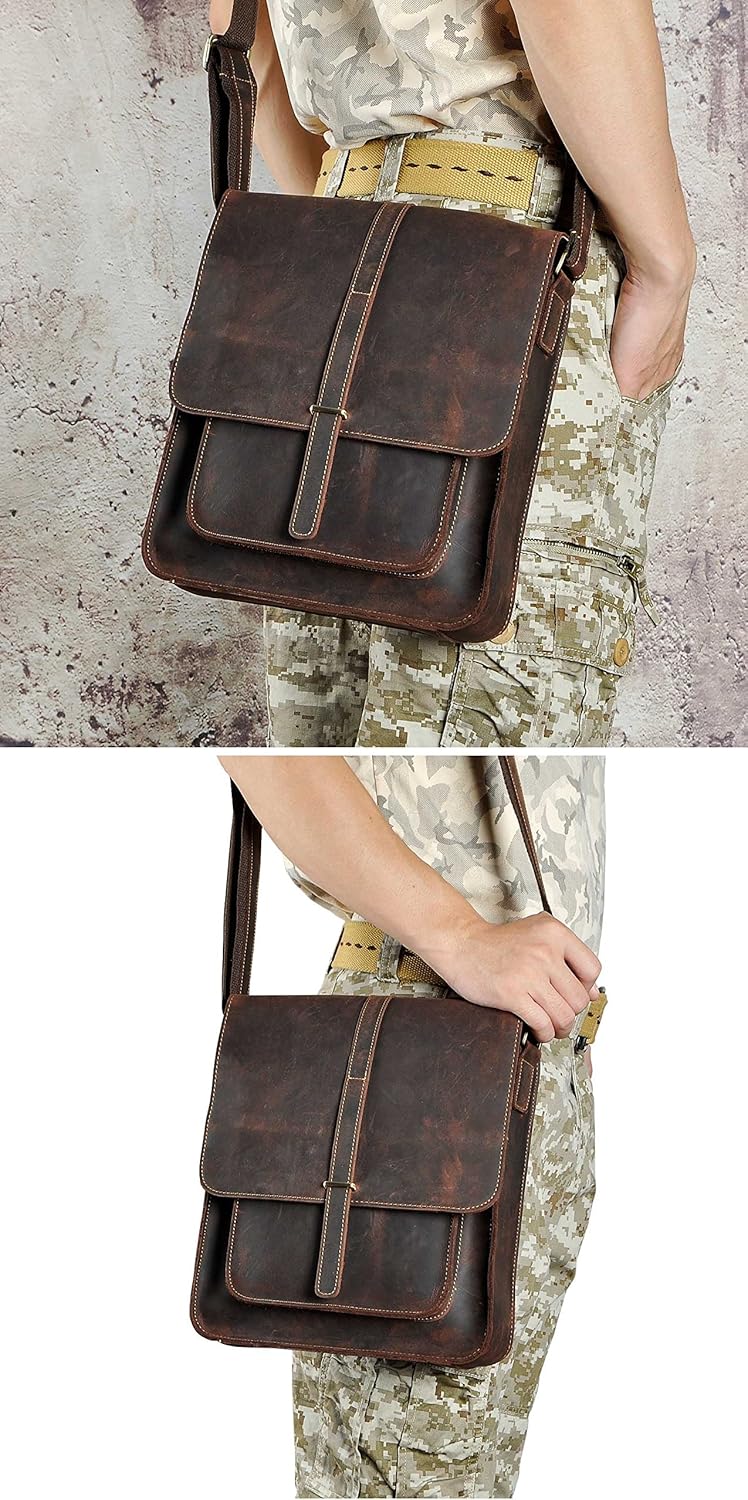 Le'aokuu Mens Genuine Leather Messenger Shoulder Sling Satchel Bag Cross Body - Image 2