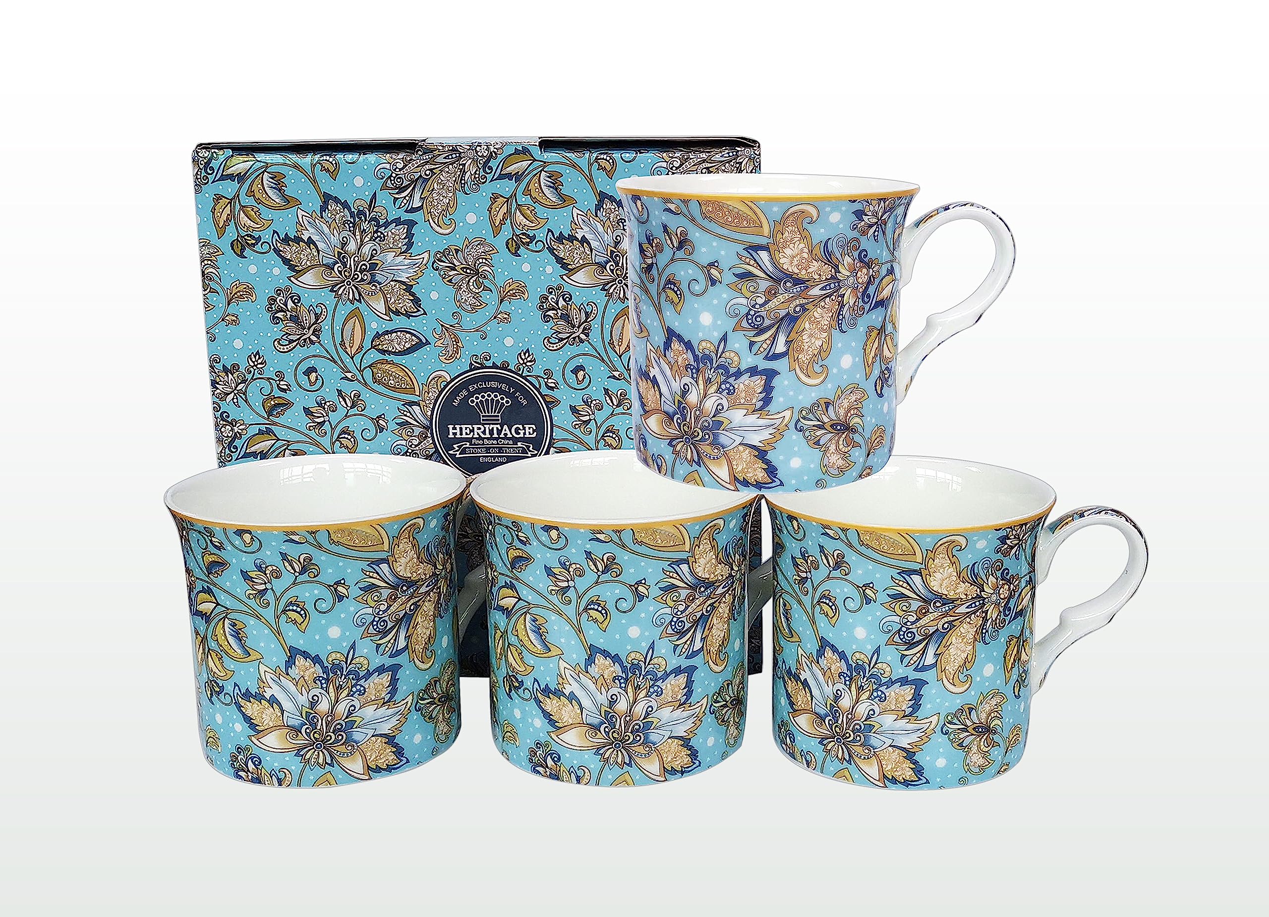 heritage FINE Bone China Set of 4 Mugs Gift Boxed Siam Siam Mugs Free UK DELIVERY