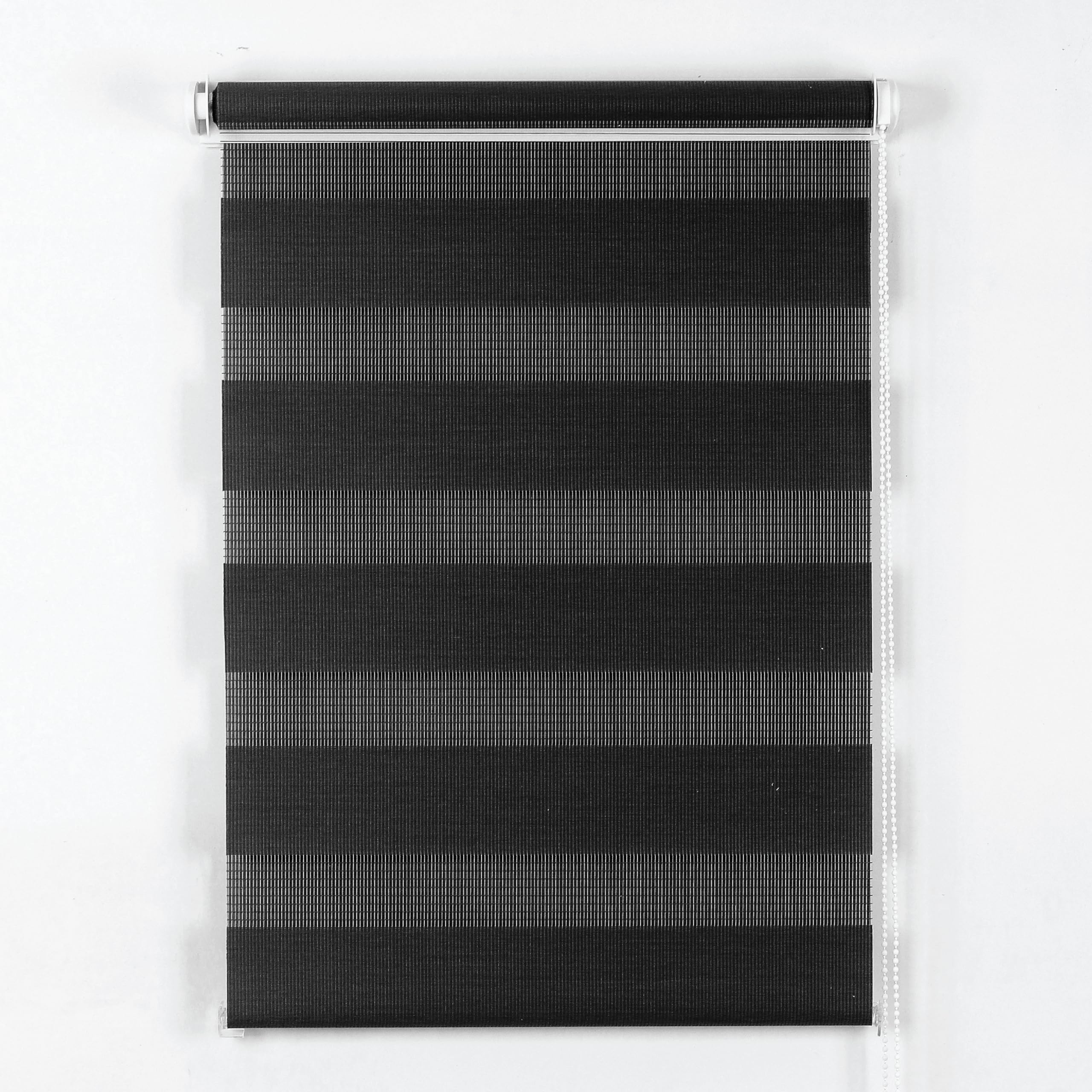 Apex Furnishings Zebra Day and Night Blinds Dual Layer Fabric Opaque & Translucent Easy Fit Zebra Blind for Windows and Door Black Roller Blinds (94cm X 165cm)