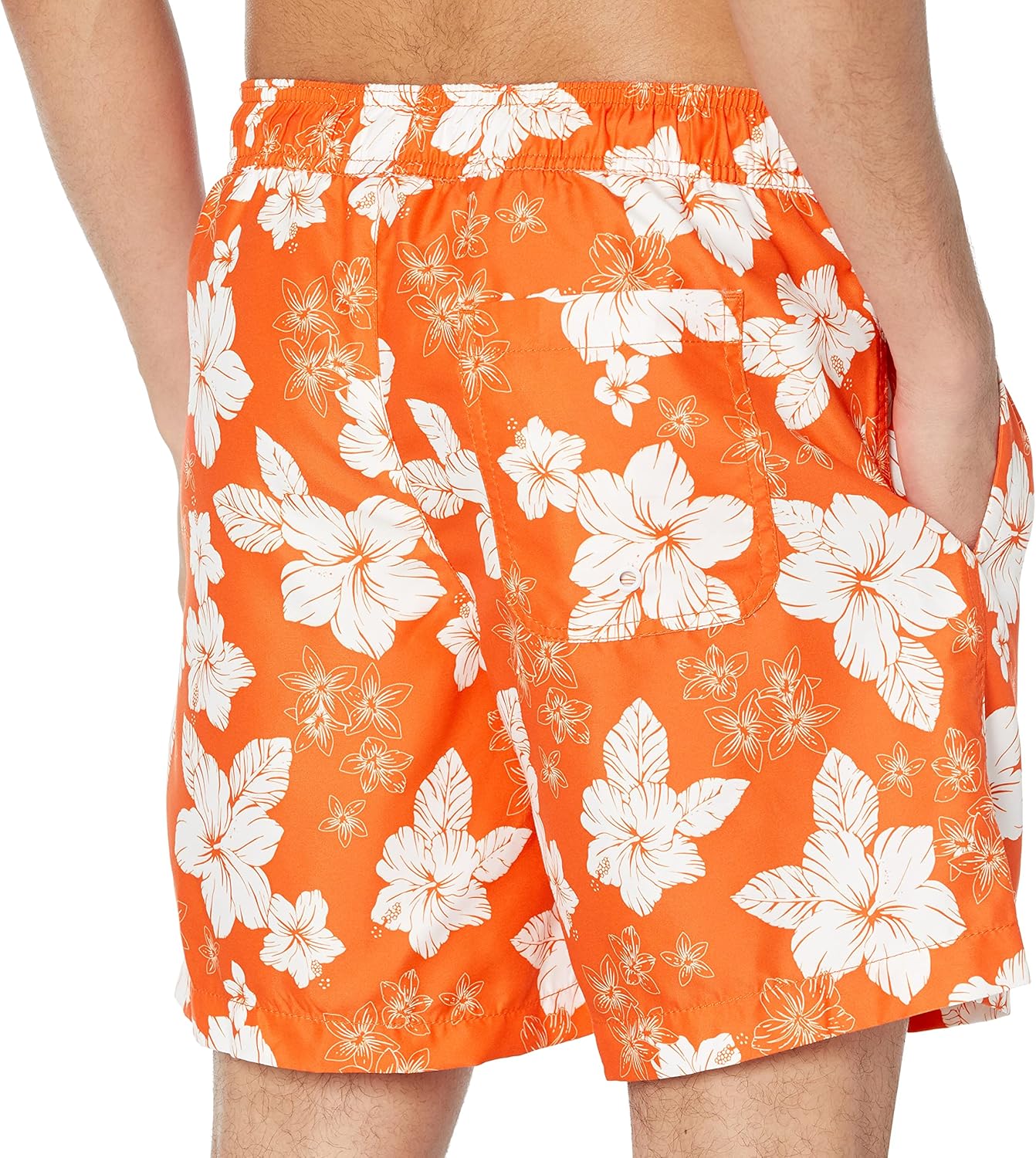 Amazon Essentials Men's 7" Quick-Dry Swim Trunk X-Large Orange, Hibiscus Flower