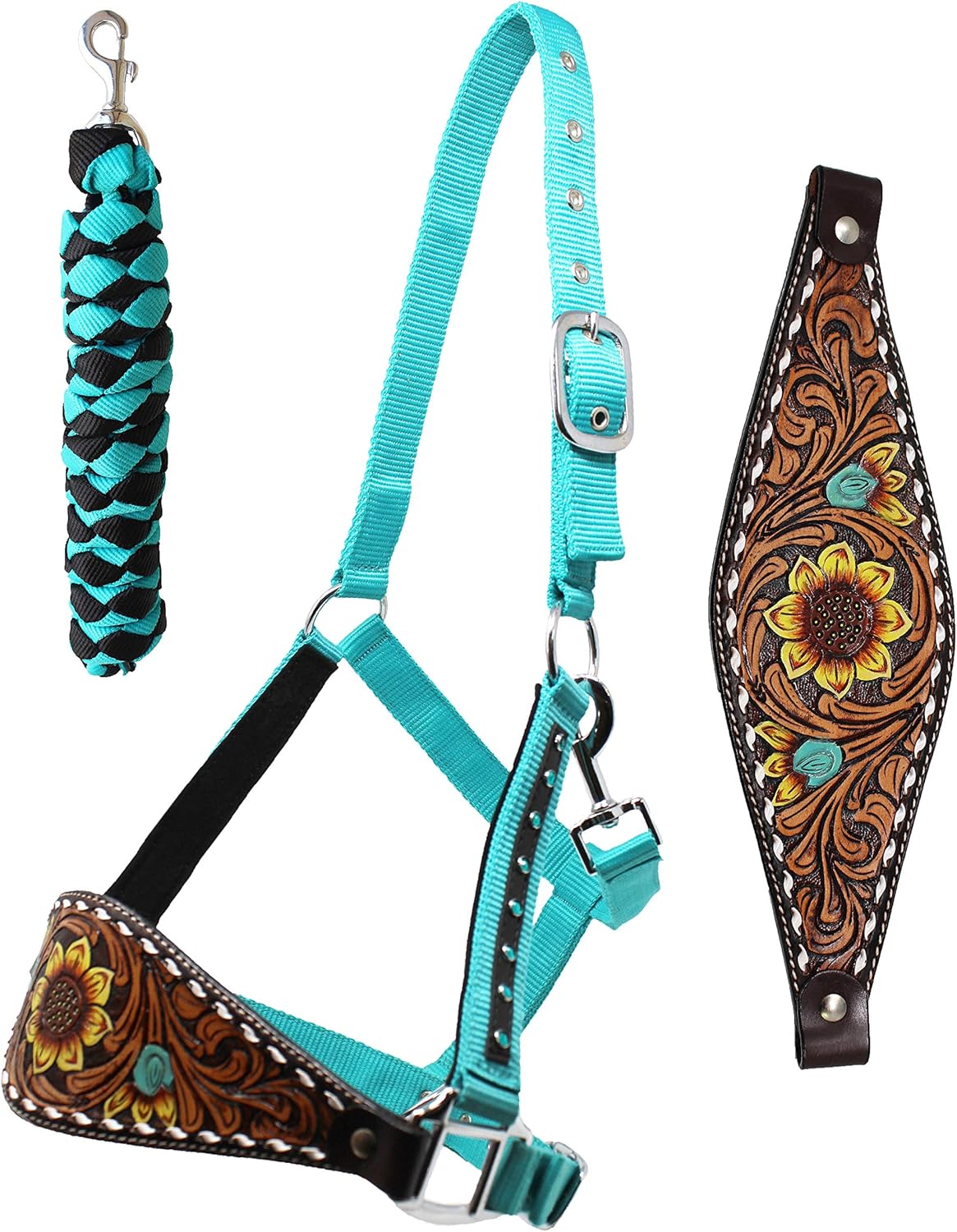 CHALLENGER Horse Noseband Tack Bronc Leather Halter Tiedown Lead Rope 280HR23