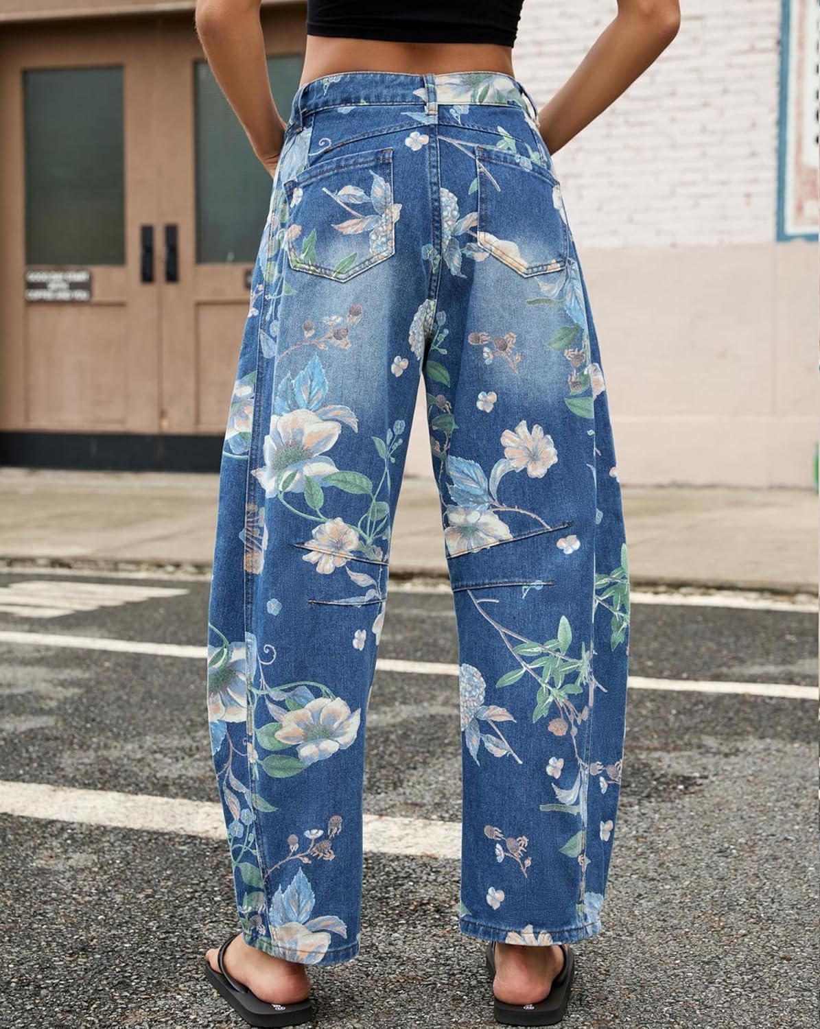 Kedera Women's Baggy Barrel Jeans Casual Boyfriend Mid Rise Leopard Printed Wide Leg Denim Ankle Pants - Image 2