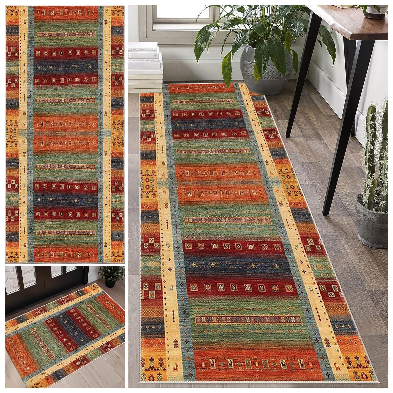 Laegnfho Runner Rug for Hallway 60 x 180 cm Non Slip Long Hallway Hall Runner Narrow Rugs Washable Runner Rugs Kitchen Mat Area Rug Runner for Bedroom Laundry Room Kitchen Entrance
