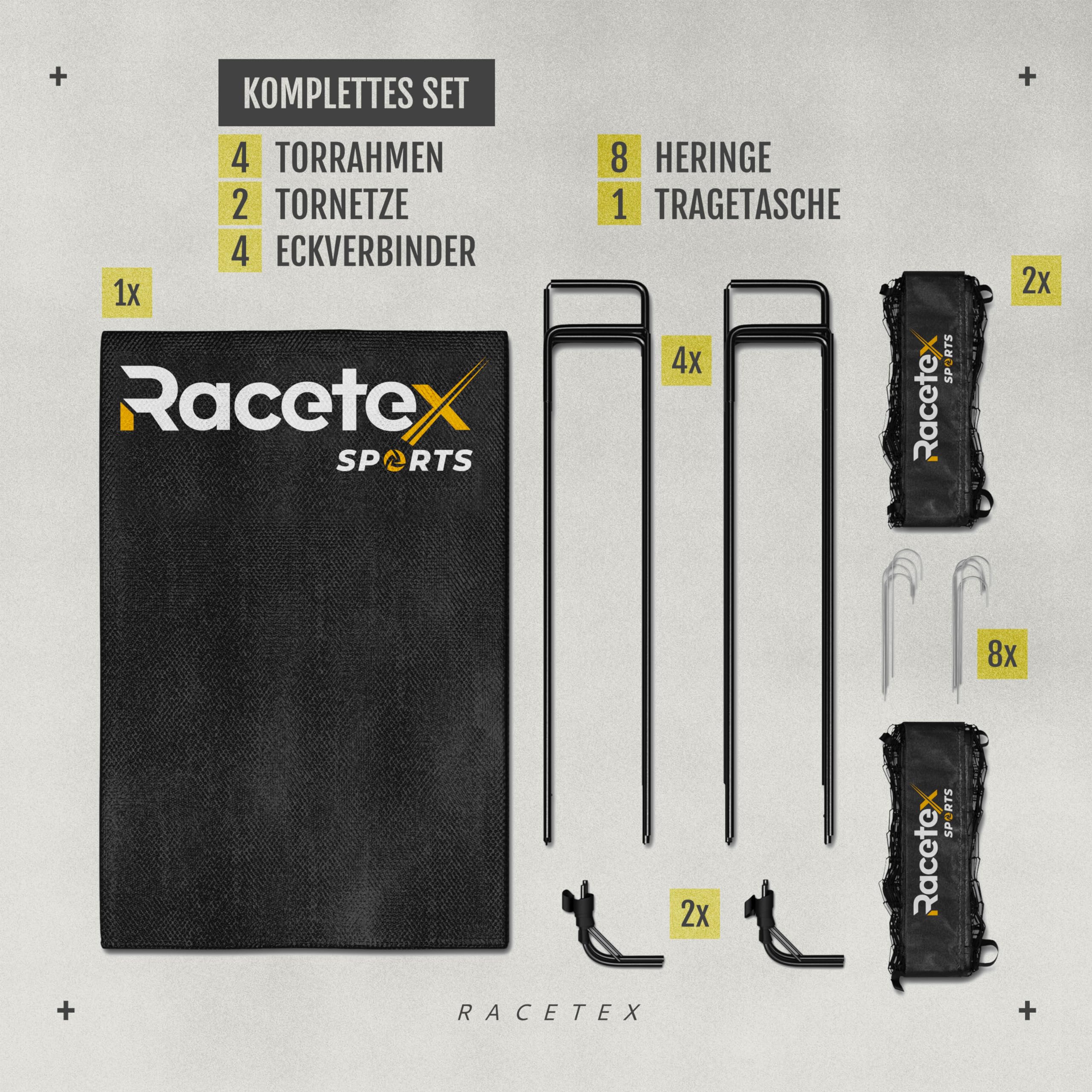 Racetex 2er Fußballtor Kinder Set - Fußball Tore inkl. nützlicher Tasche zum Transportieren - Version mit verstärkten Glasfaserstangen - Fussballtore für den Garten oder Park