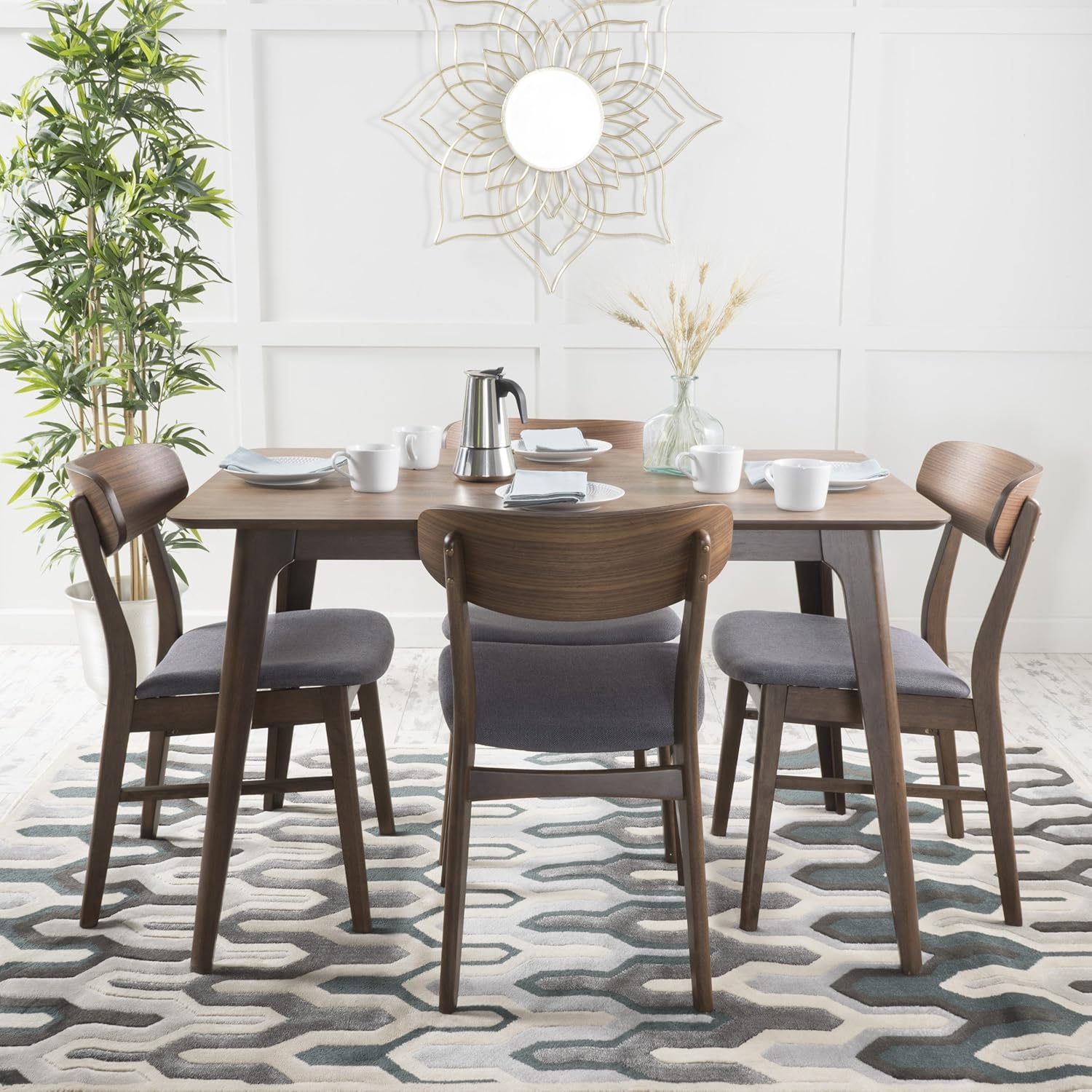 Christopher Knight Home Lucious 50″ Rectangular Dining Set, 5-Pcs Set, Natural Walnut / Dark Grey