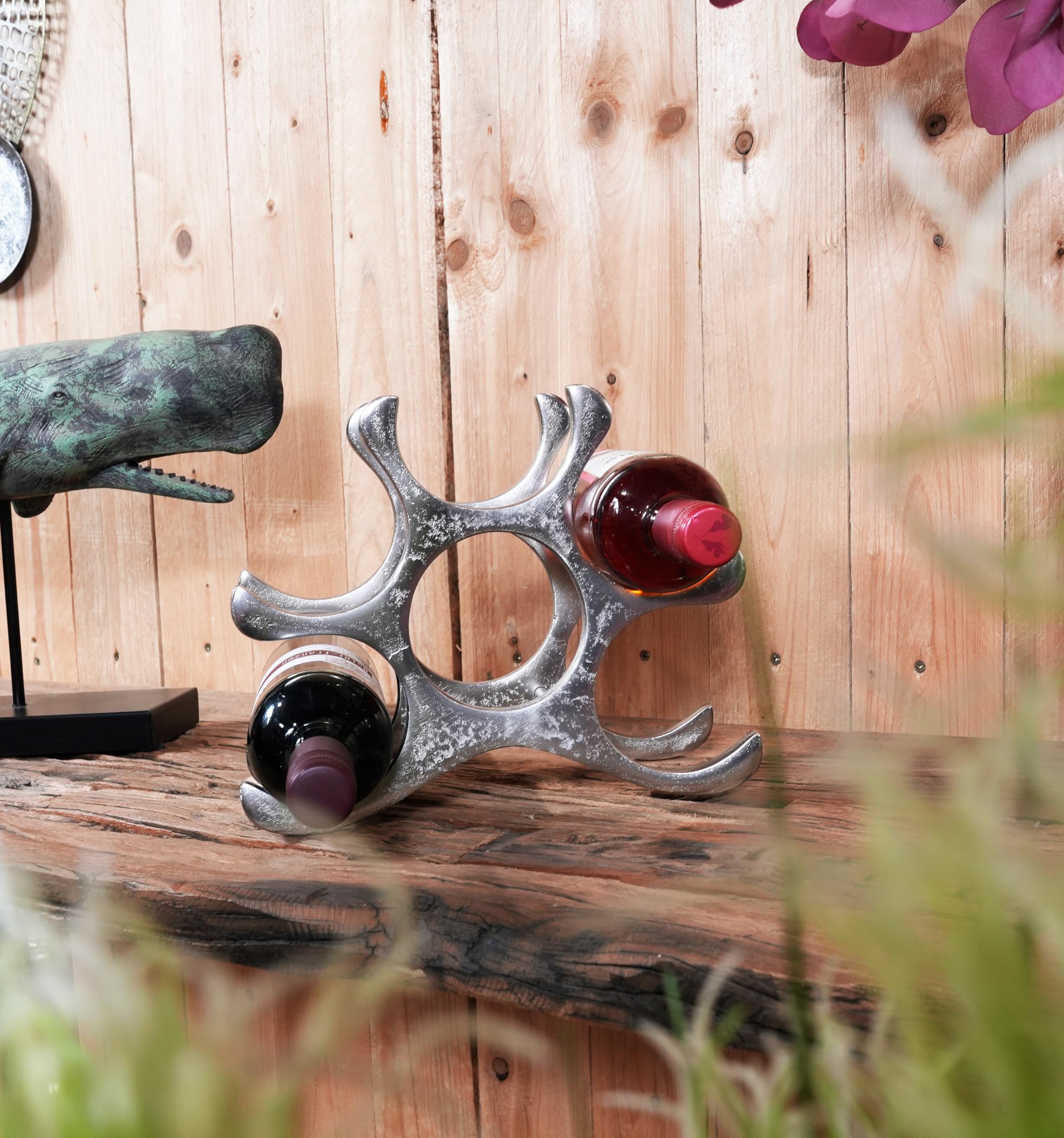 MichaelNoll Weinregal Flaschenregal Aluminium Silber Luxus - Weinständer, Regal für Flaschen Modern aus Metall - Flaschenhalter/Flaschenständer für Sekt und Wein - 27 cm